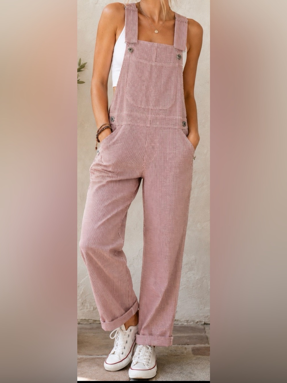 Brixton Costa Classic Overalls Aloha Red & White Herringbone Stripe 100% Cotton